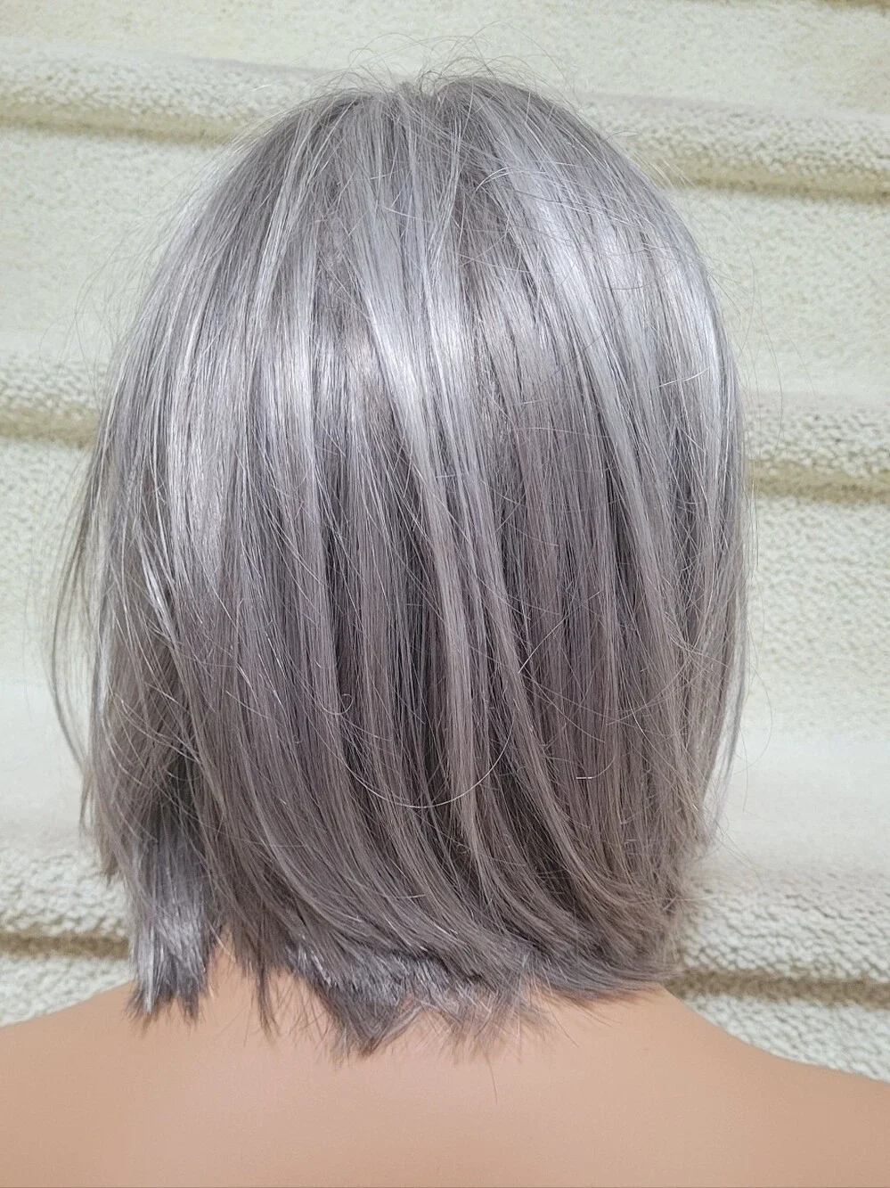 Silver Short Layered Wig with Bangs - Women Hair Smoke & Pet Free Home